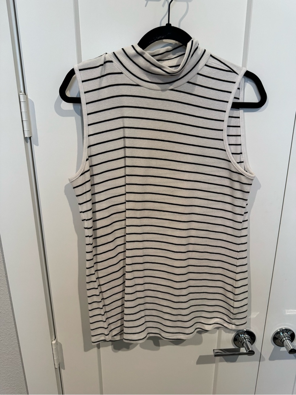 Lane Bryant White and Black Striped Mock Neck Tank
